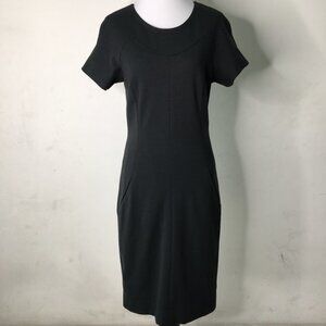 Tamara Mellon Women's Black Short Sleeve Wool Blend Shift Dress with Pockets 8